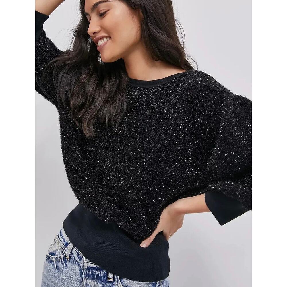 ANTHROPOLOGIE Maeve Pamela Tinsel Shimmer Sweater Black Small S - Picture 9 of 9
